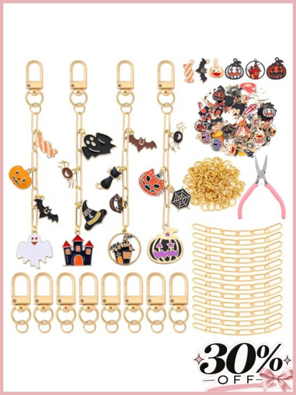 Halloween Charms Keychain Making Kit with Metal Jewelry Pliers | DIY Craft Gift